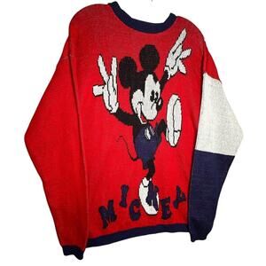 Vintage Disney Mickey Mouse USA Knit Sweater 90s Red Unisex L Adult Casual